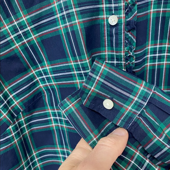 Talbots Navy and Green Holiday Plaid Ruffle Shirt - Picture 6 of 6